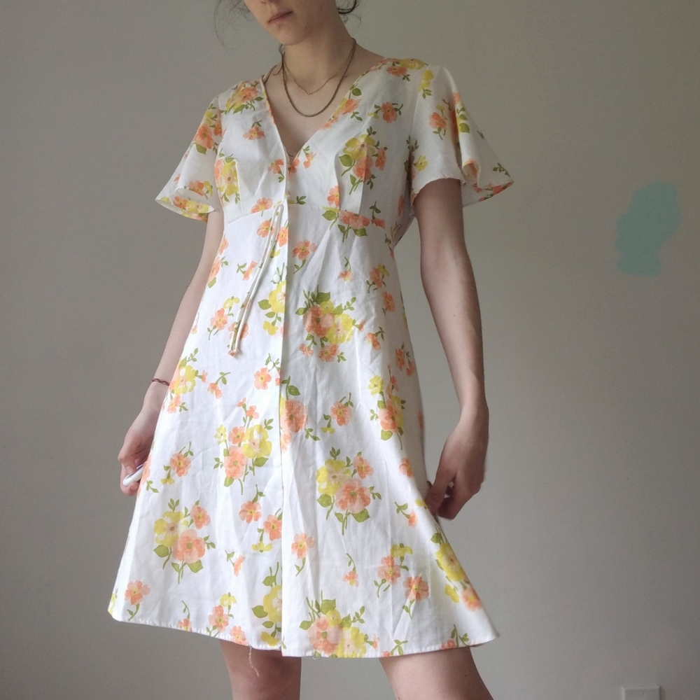 Vintage 70's - 80's Floral Flowy Mini Summer Dress
